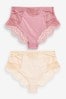 Nude/Pink High Rise Tummy Control Lace Knickers 2 Pack, High Rise