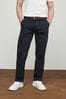 Navy Blue Straight Fit Belted Soft Touch Chino Trousers, Straight Fit