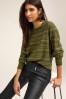 Khaki Green Sparkle Stripe Round Neck Jumper, Regular