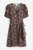 Leopard Print Short Sleeve V-Neck Wrap Mini Dress, Regular