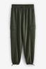 Khaki Green Jersey Parachute Cargo Trousers, Regular