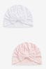 Pink/White Big Bow Baby Turbans Hats 2 Pack (0mths-2yrs)