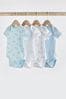 Blue/White Elephant 4 Pack Short Sleeve Baby Bodysuits, 4 Pack