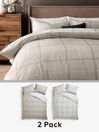 2 Pack Natural Beige/White Check Reversible Duvet Cover and Pillowcase Set