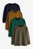 Tan Brown/Khaki Green Long Sleeve Cosy T-Shirts 4 Pack (3-16yrs)