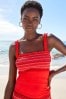Red Contrast Stitch Embroidered Shirred Tankini Top