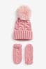 Pink 2 Piece Knitted Hat And Mittens Set (3mths-6yrs)