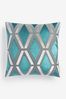 Teal Blue Collection Luxe Geometric Velvet 50 x 50 Cushion, 50 x 50