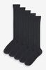 Grey Ribbed 5 Pack Cotton Rich Knee High Socks