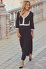 Sosandar Black Contrast Trim Fit & Flare Knitted Midi Dress