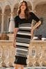 Sosandar Black Stripe Frill Detail Knitted Midi Dress