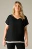 Live Unlimited Curve Stone Layered Grown On Sleeve Black Top