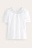 Boden White Smock Neck Puff Sleeve Top