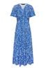 M&Co Blue Floral Print Twist Front Short Sleeve Dress