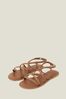 Accessorize Brown Strappy Wide Fit Leather Sandals