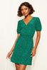 Friends Like These Green Puff Sleeve Shirred Waist Mini Dress