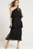 River Island Black One Shoulder Tiered Midaxi Dress