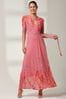Jolie Moi Pink Kinley Print Wrap Mesh Maxi Dress
