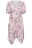 Yours Curve Pink Floral Hanky Hem Wrap Dress