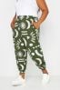 Yours Curve Green Khaki Green Abstract Print Cropped Harem Trousers