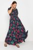 Yours Curve Blue Black Floral Tropical Print Bardot Maxi Dress