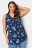 Yours Curve Blue Pink Floral Print Vest Top