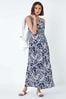 Roman Blue Floral Print Twist Front Maxi Dress