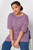 Yours Curve Purple Stripe Oversized T-Shirt