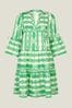 Accessorize Green Print Jacquard Flute Sleeve Dress