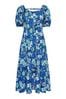 PixieGirl Petite Blue Floral Print Puff Sleeve Midi Dress