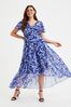 Scarlett & Jo Blue Tilly Print Angel Sleeve Sweetheart Dress