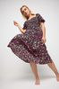 Yours Curve Black & Pink Ditsy Floral Print Shirred Midaxi Dress