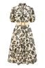 Yumi Leaf Print Broderie Anglaise Cotton Midi Shirt Dress With Matching Belt