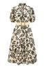 Yumi Black Leaf Print Broderie Anglaise Cotton Midi Shirt Dress With Matching Belt