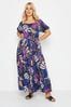 Yours Curve Blue Leaf Print Tiered Maxi Dress