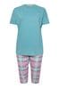 Yours Curve Blue Check Print Cropped Pyjama Set