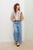 Oliver Bonas Blue Denim Scalloped Pocket Wide Leg Cropped Jeans