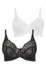Yours Curve Black Stretch Lace Non-Padded Underwired Bra 2 Pack