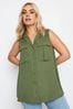 Yours Curve Khaki Green Sleeveless Utility Shirt