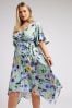 Yours Curve Green Floral Hanky Hem Wrap Dress