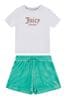 Juicy Couture Mädchen-T-Shirt mit Strassverzierung & Shorts im Set, Weiss