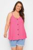 Yours Curve Pink Pink Ribbed Button Front Cami Top