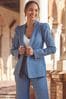 Sosandar Blue Ruched Sleeve Denim Blazer