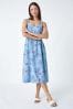 Roman Blue Floral Denim Look Shirred Dress