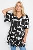 Yours Curve Black Abstract Print Angel Sleeve Top