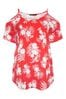 Yours Curve Red YOURS Curve Pink Tropical Print Cold Shoulder Top