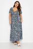 Yours Curve Blue Floral Print Tiered Maxi Dress