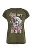 Yours Curve Khaki Green Cut Out Butterfly Embellished T-Shirt