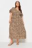 Yours Curve Brown Leopard Print Linen Maxi Dress