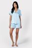 Chelsea Peers Blue Satin Lace Trim Short Pyjama Set